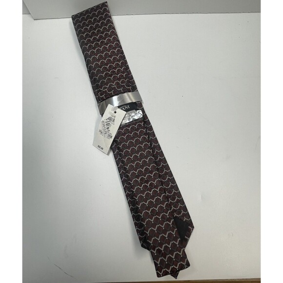 Alfani Geometric Print Silk Blend Neck Tie In Burgundy New - Picture 3 of 7